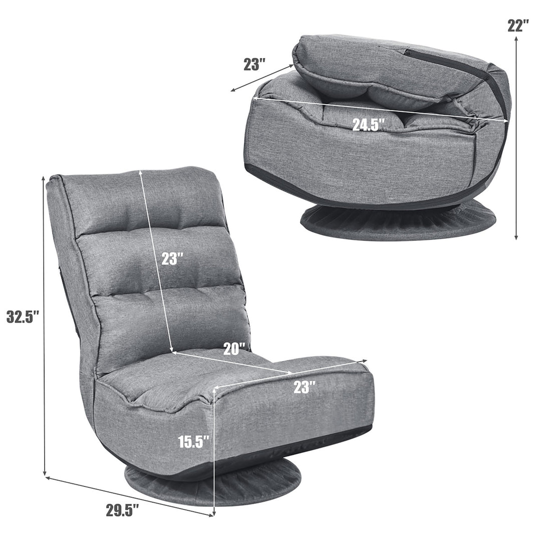 Gaming Chair Fabric 6-Position Folding Lazy Sofa 360 Degree Swivel Grey Image 2