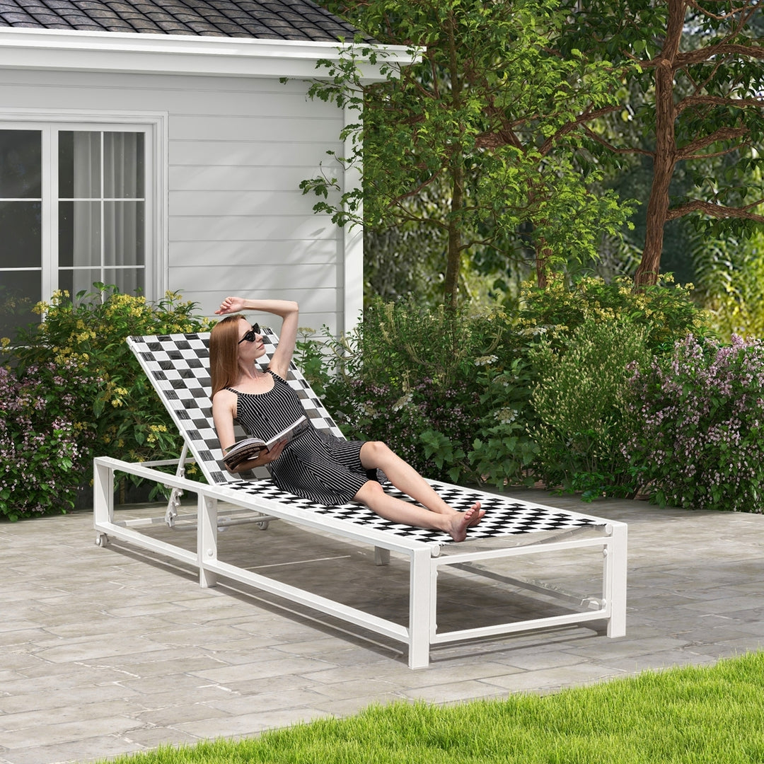 Patio Lounge Chair Chaise Adjustable Reclining Chair Garden Deck Wheel Image 5