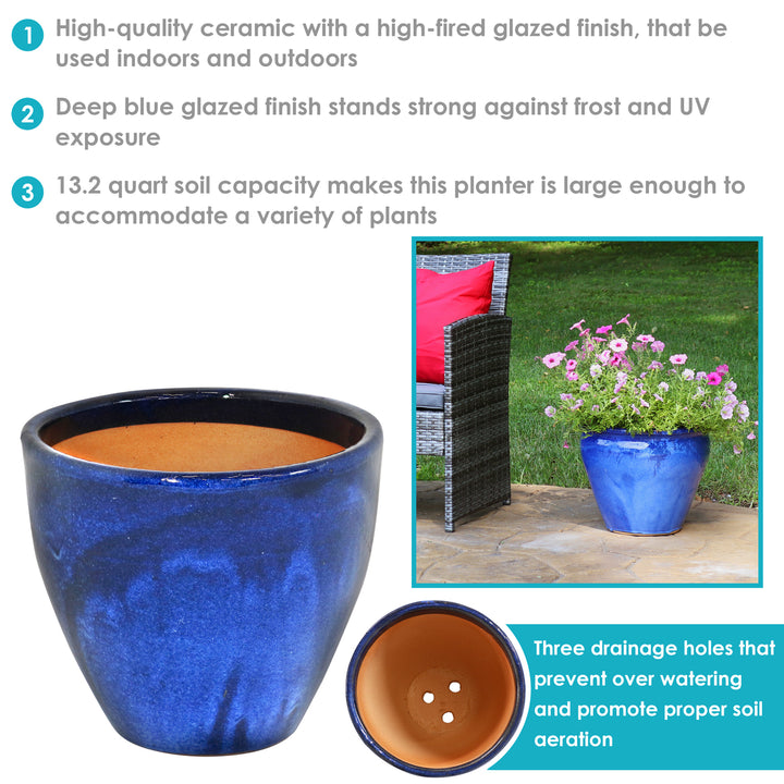 Sunnydaze 13 in Resort High-Fired Glazed Ceramic Planter - Imperial Blue Image 4