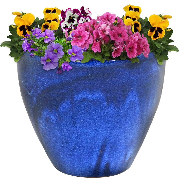 Sunnydaze 13 in Resort High-Fired Glazed Ceramic Planter - Imperial Blue Image 7