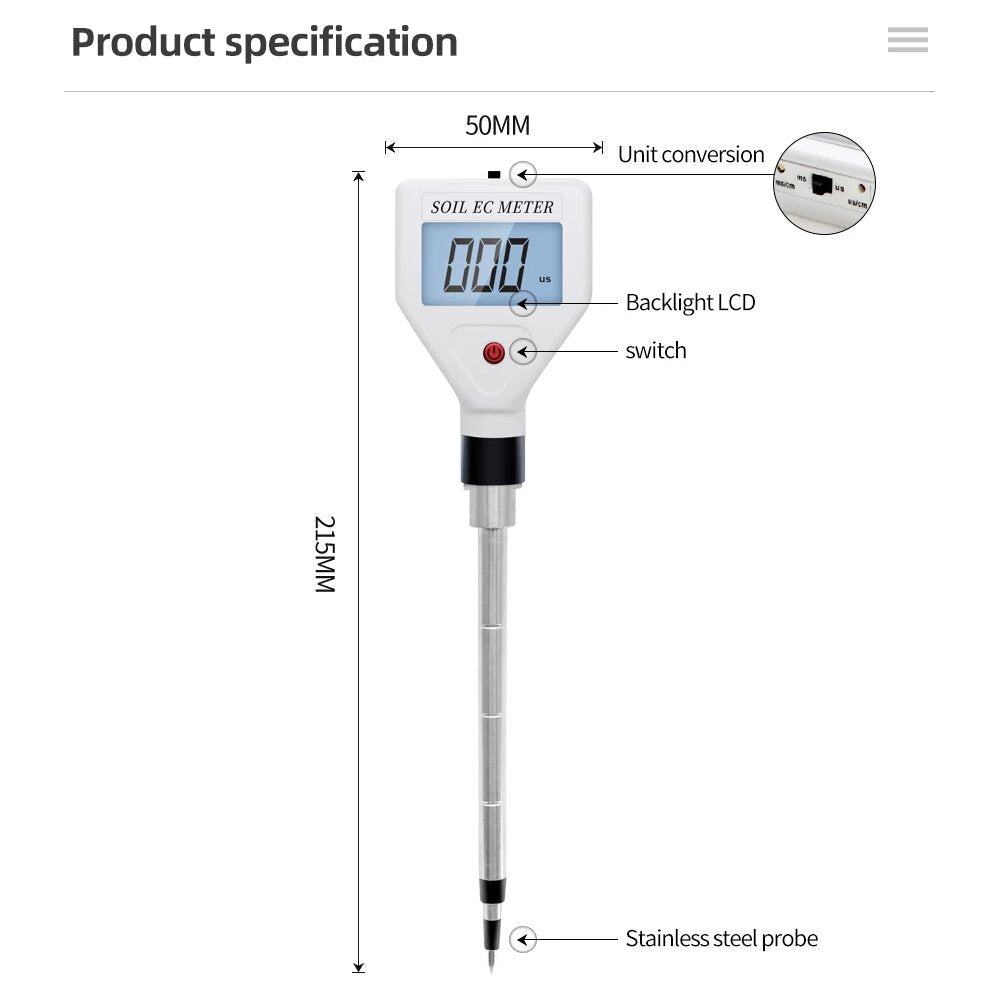 0-1999us,cm Portable Electronic EC Soil Meter EC Value Measurement Tester for Indoor Plant Flower Maintenance Image 4