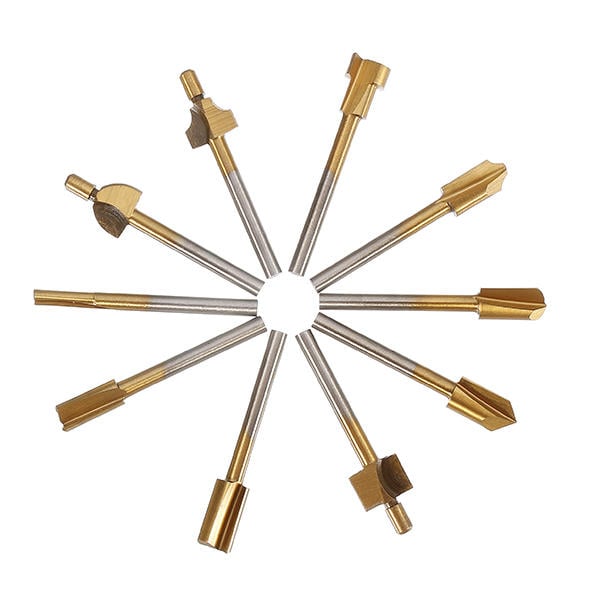 10Pcs 3mm Titanium Coated HSS Router Bit Set 3mm Shank Burr Rotary File Wood Milling Cutter Tool Image 1