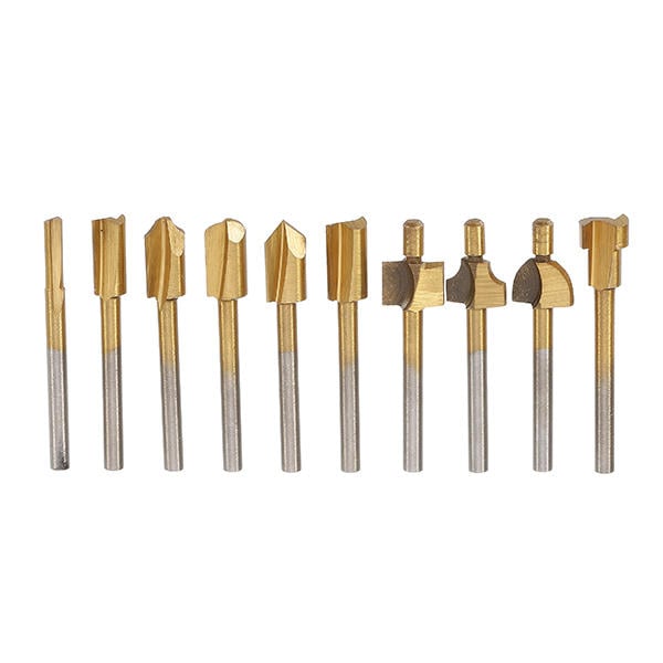 10Pcs 3mm Titanium Coated HSS Router Bit Set 3mm Shank Burr Rotary File Wood Milling Cutter Tool Image 2