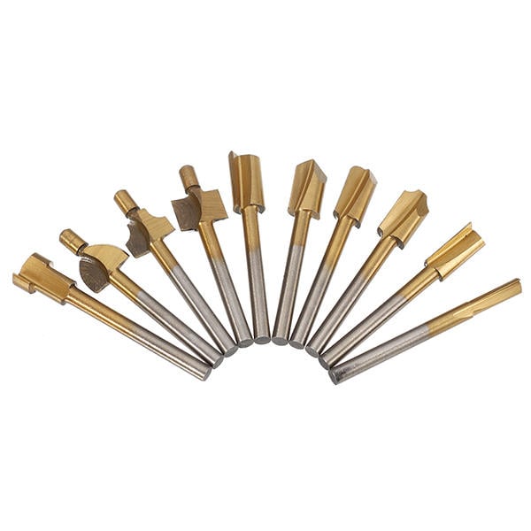 10Pcs 3mm Titanium Coated HSS Router Bit Set 3mm Shank Burr Rotary File Wood Milling Cutter Tool Image 3