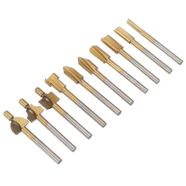 10Pcs 3mm Titanium Coated HSS Router Bit Set 3mm Shank Burr Rotary File Wood Milling Cutter Tool Image 4