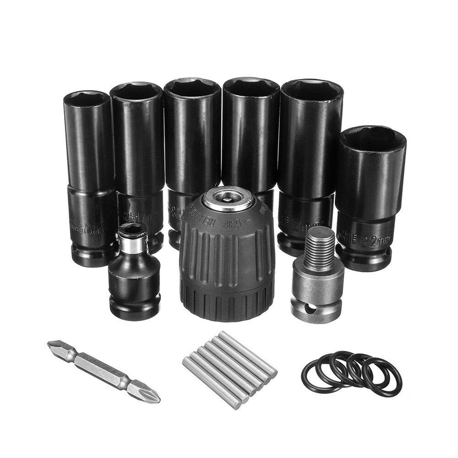 10pcs Air Impact Socket Wrench Set 1,2 Inch Square Drive Metric Drill Chuck Adapter Image 1