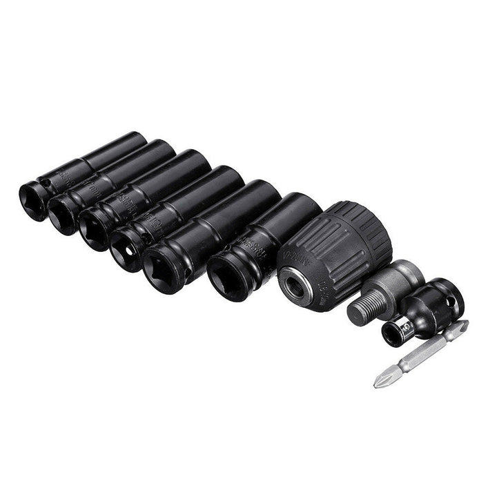 10pcs Air Impact Socket Wrench Set 1,2 Inch Square Drive Metric Drill Chuck Adapter Image 3