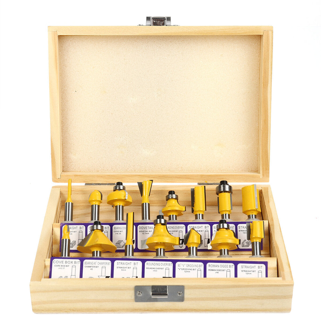 15pcs 1,4 Inch Shank Router Bits Set Carbide Trimming Machine Tool Set for woodworking Image 1