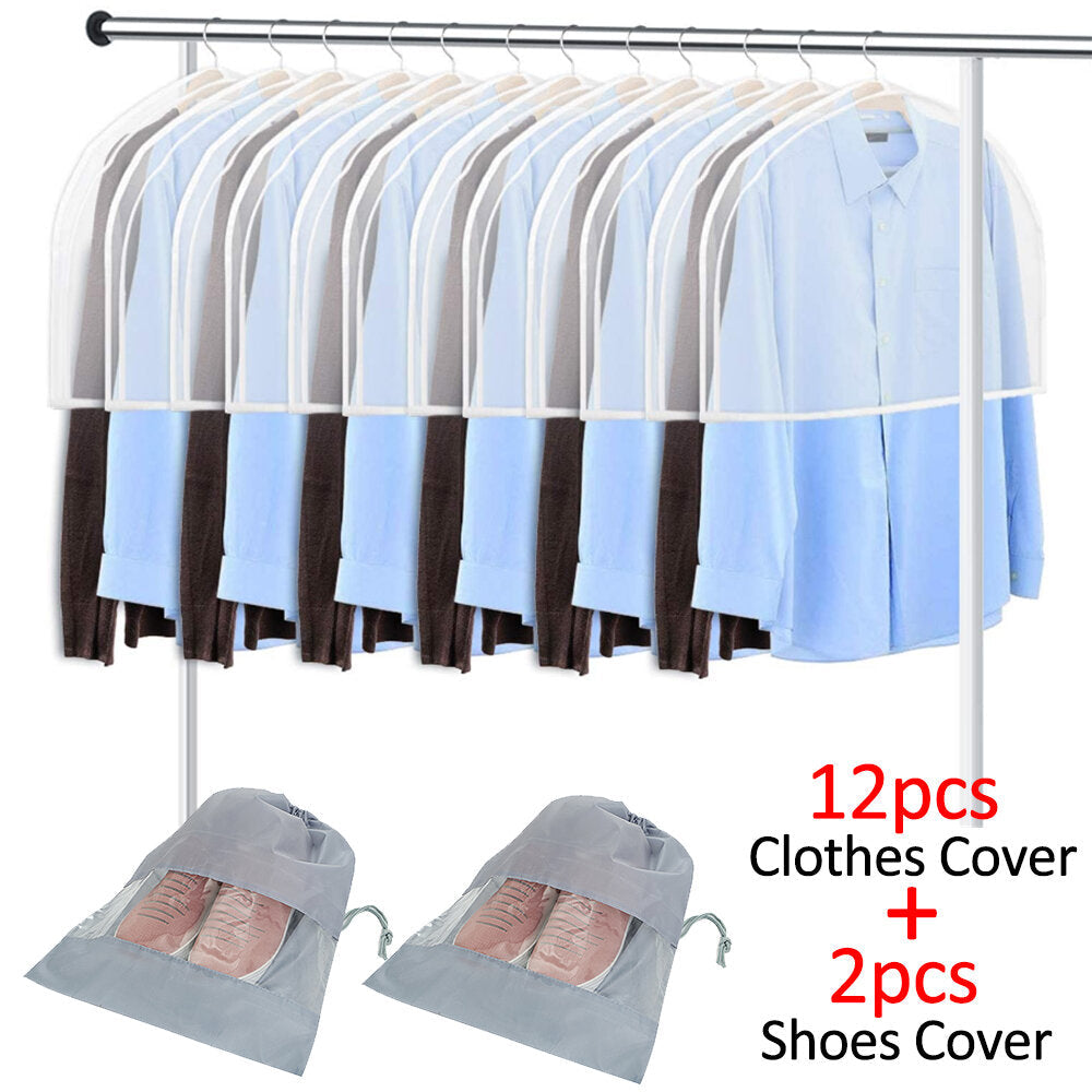 12Pcs Waterproof Dustproof Plastic Clothes Covers for Wardrobe Storage and Travel Image 3