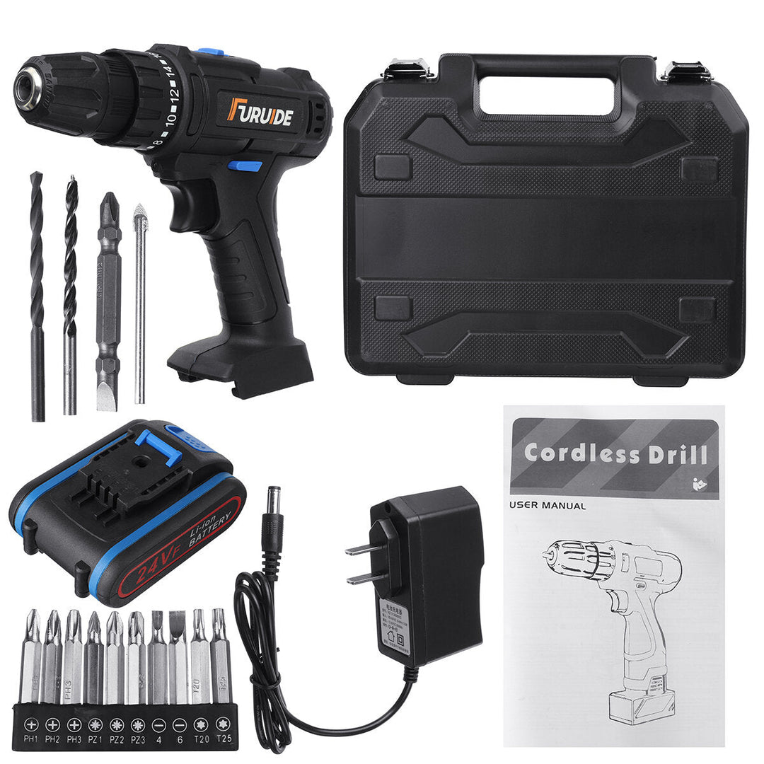 12V 3900mAh 2 Speed Electric Cordless Drill Driver Power Tool w, Bits Set and Battery Image 1