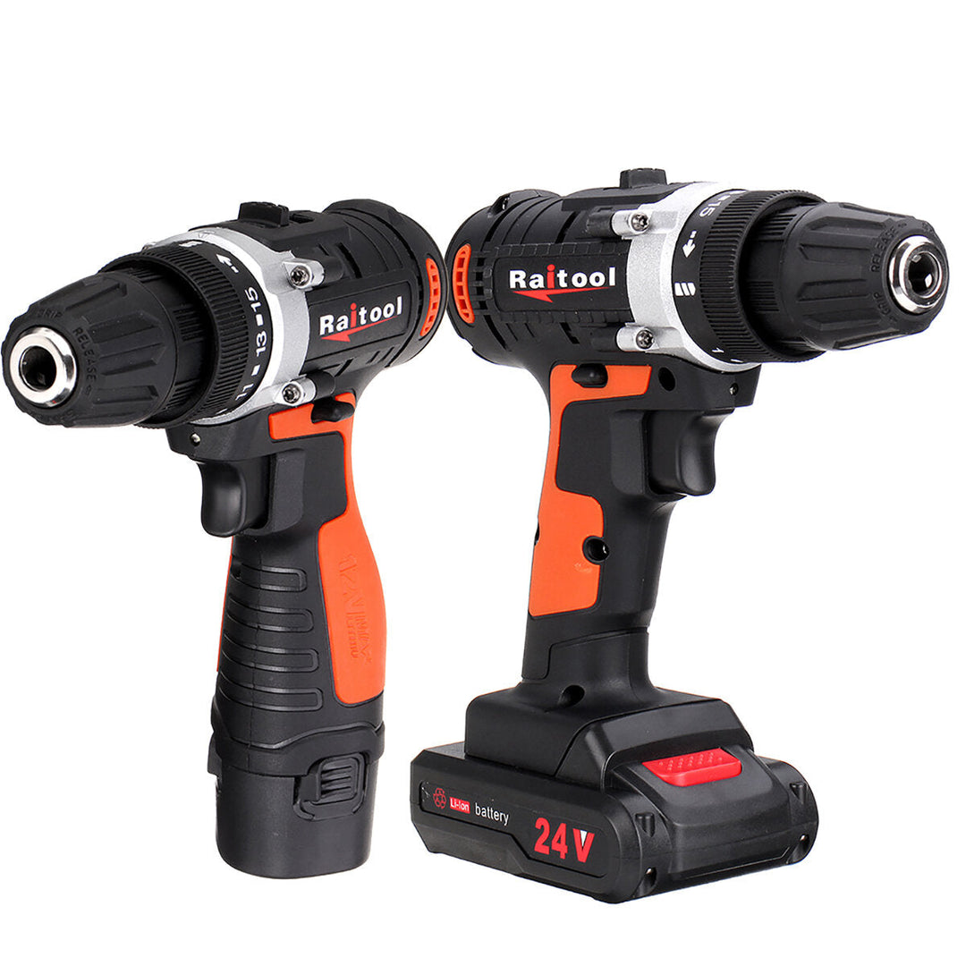 12V,24V Lithium Battery Power Drill Cordless Rechargeable 2 Speed Electric Drill Image 1