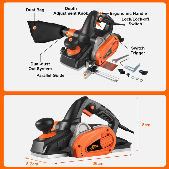 1200W 10-Amp Electric Corded Hand Planer 4-3,8-Inch Woodworking Cutting Machine Image 3