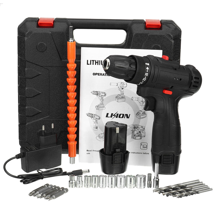 12V LED Cordless Electric Impact Hammer Drill Rechargeable Screwdriver W, 2pcs Battery Image 10