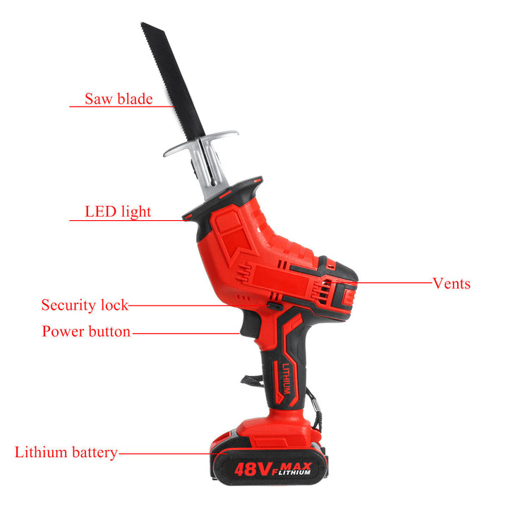 21V Cordless Reciprocating Saw Electric Saw W, 4 Saw Blades Metal Cutting Woodworking W, 1,2 Lithium Battery Image 7