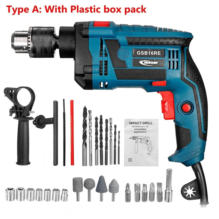 220V 1200W Electric Impact Hand Drill Bit Set Variable Speed Adjustable Woodworking Drill Power Tool Image 11