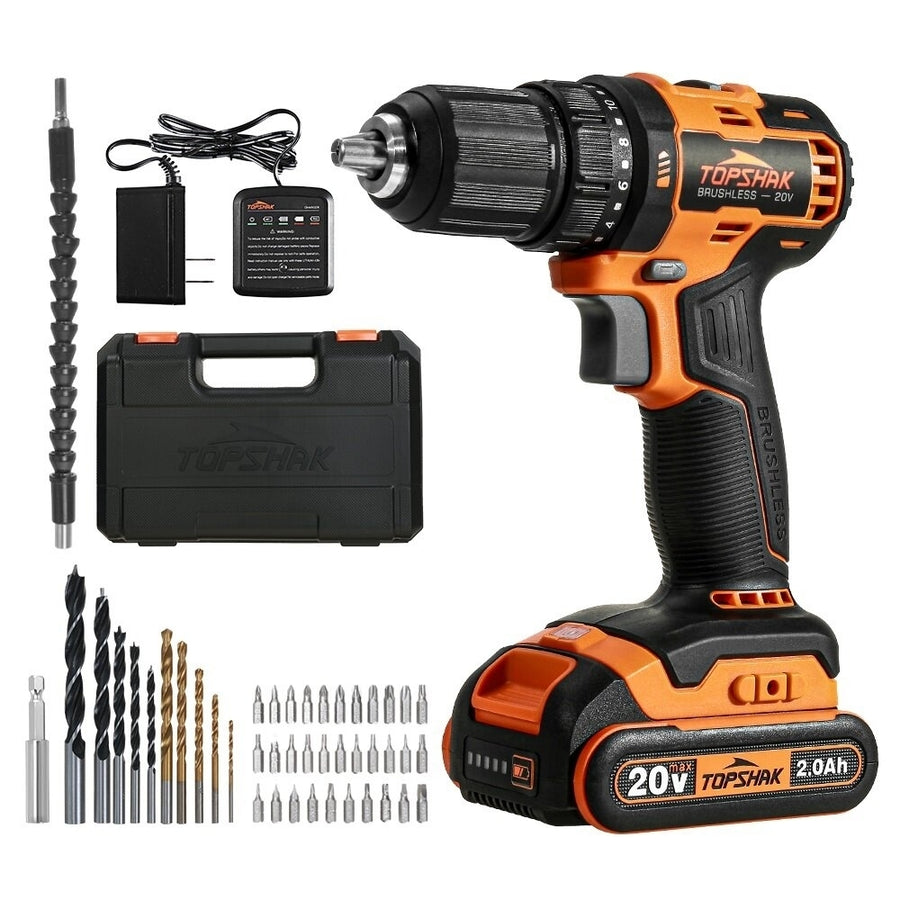 20V 13mm Brushless Electric Drill 45N.m Torque 0-1650RPM Variable Speed 43pcs Accessories Image 1