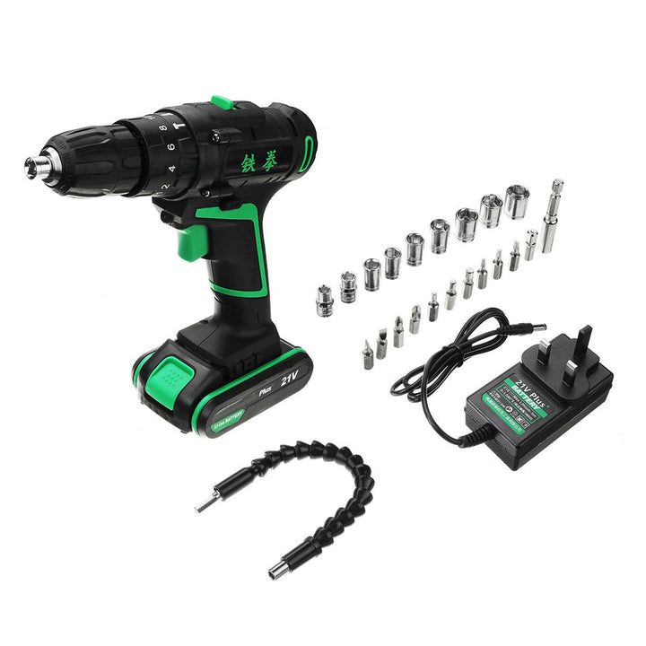 21V 1500mAh Li-ion Battery Cordless Electric Hammer Power Drill 2 Speed Power Screwdriver Image 2