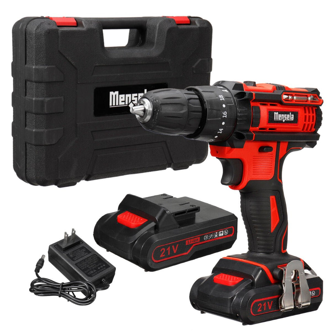 21V 3 In 1 Cordless Drill Power Drill Driver Hammer Combo Kit Double Speed with LED lighting 2Pcs 2.0Ah Battery Image 1