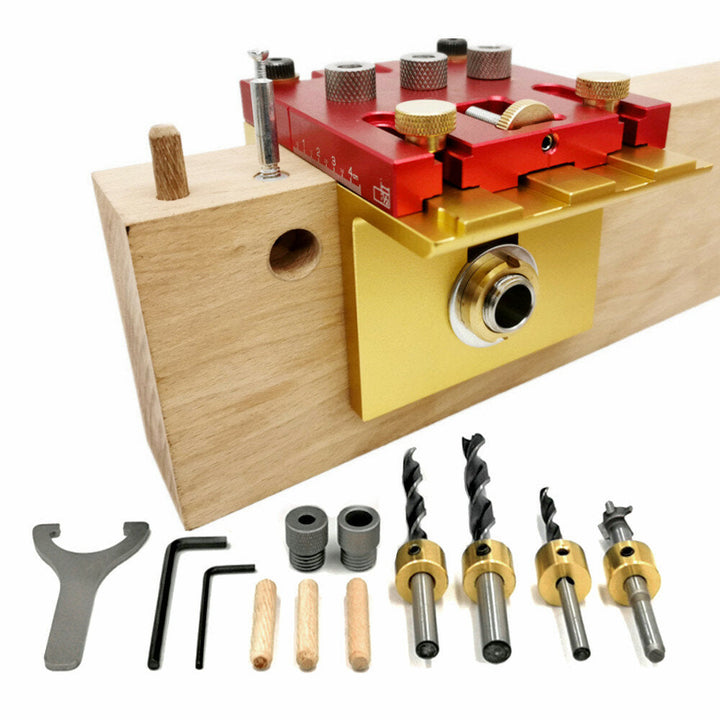 3 In 1 Woodworking Dowelling Jig Adjustable Pocket Hole Jig Kit Wood Drilling Guide Tenon Puncher Locator Image 1