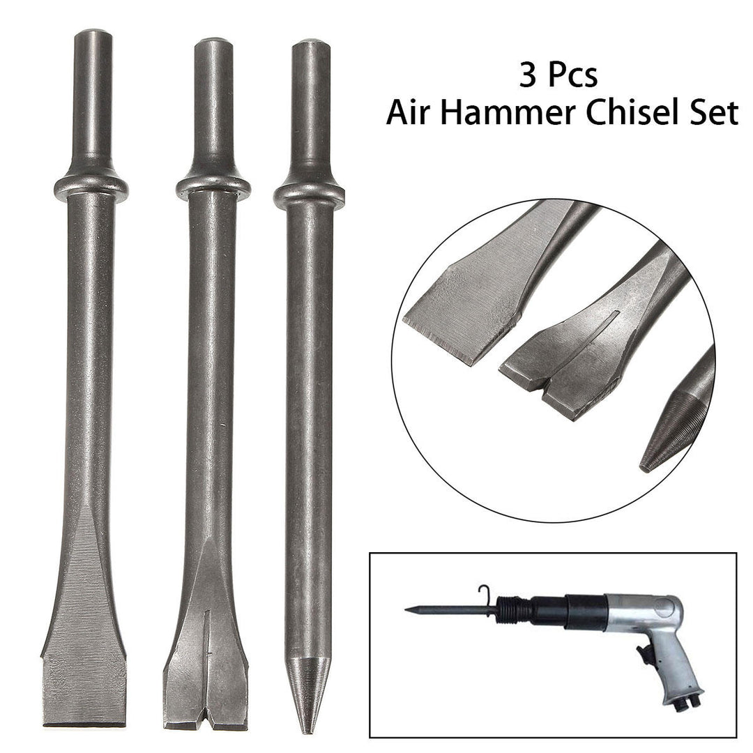 3 Pcs 7 Length Air Hammers Punch Chipping Chisel Set Round Bar Tool Accessory Image 2