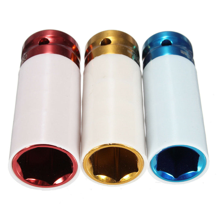 3 Pcs CR-MO 1,2" 17mm 19mm 21mm Alloy Wheel Impact Nut Socket Set Wall Deep Impact Socket Image 4