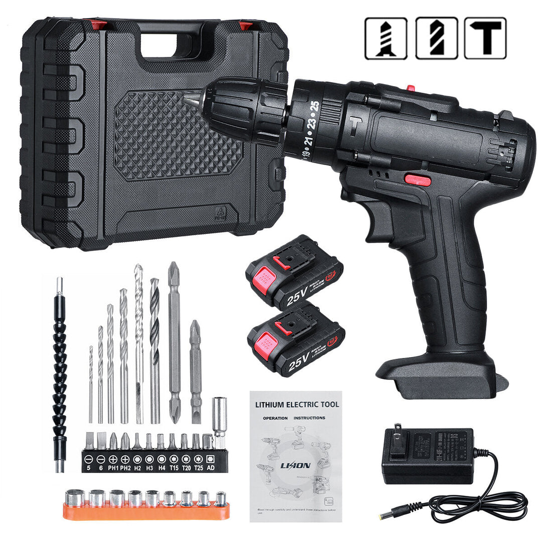 25V Cordless Electric Drill Bits Screwdriver Kit Handheld Power Tool + Battery Image 11