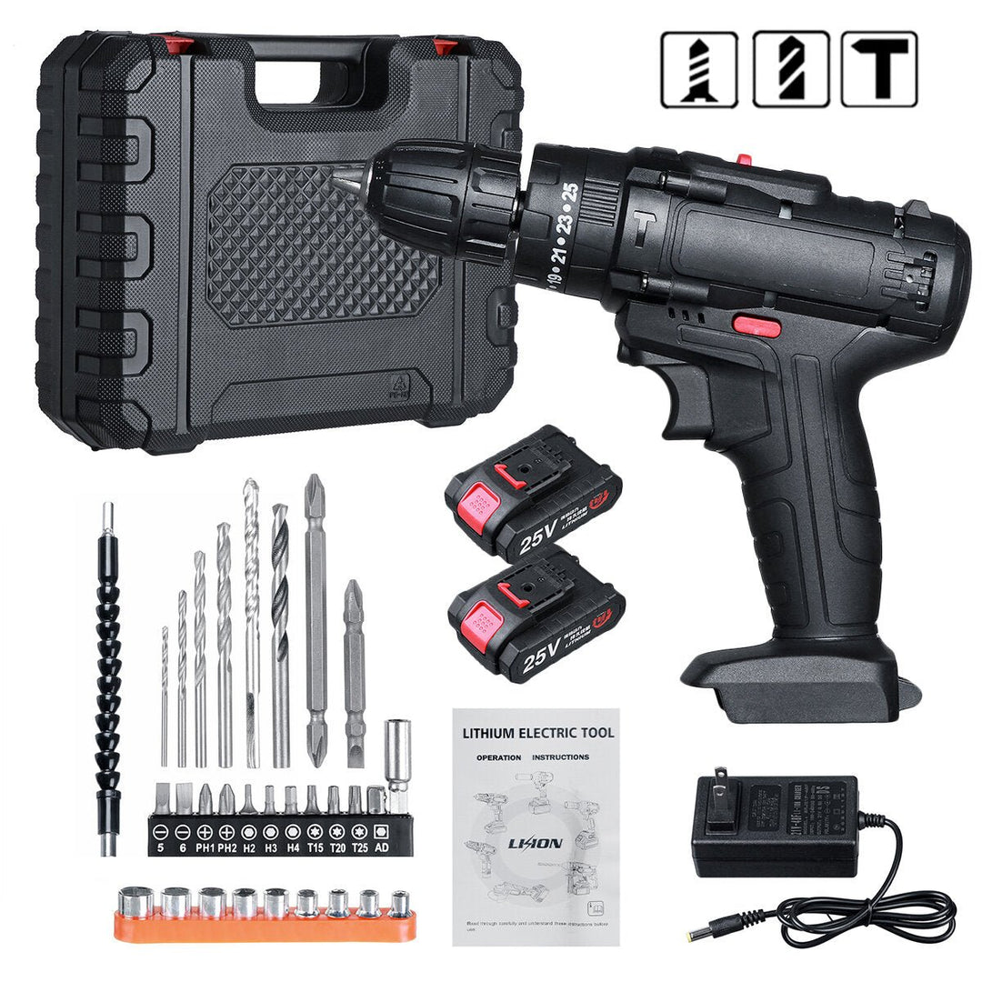 25V Cordless Electric Drill Bits Screwdriver Kit Handheld Power Tool + Battery Image 1