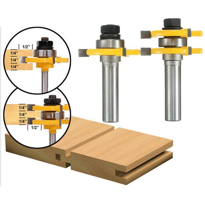 2pcs 1,2 Inch Shank Tongue and Groove Router Bit Set 3 Teeth T-shape Wood Milling Cutter Image 2