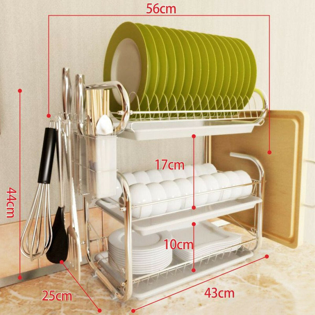 3 Tiers Kitchen Storage Dish Drainer Rack Cutlery Drying Holder Drainer Tray Image 1