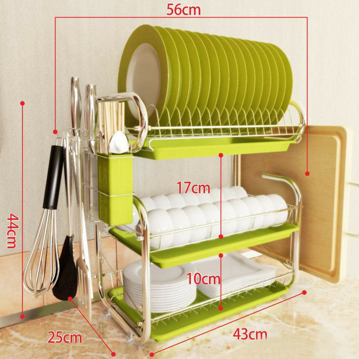 3 Tiers Kitchen Storage Dish Drainer Rack Cutlery Drying Holder Drainer Tray Image 3