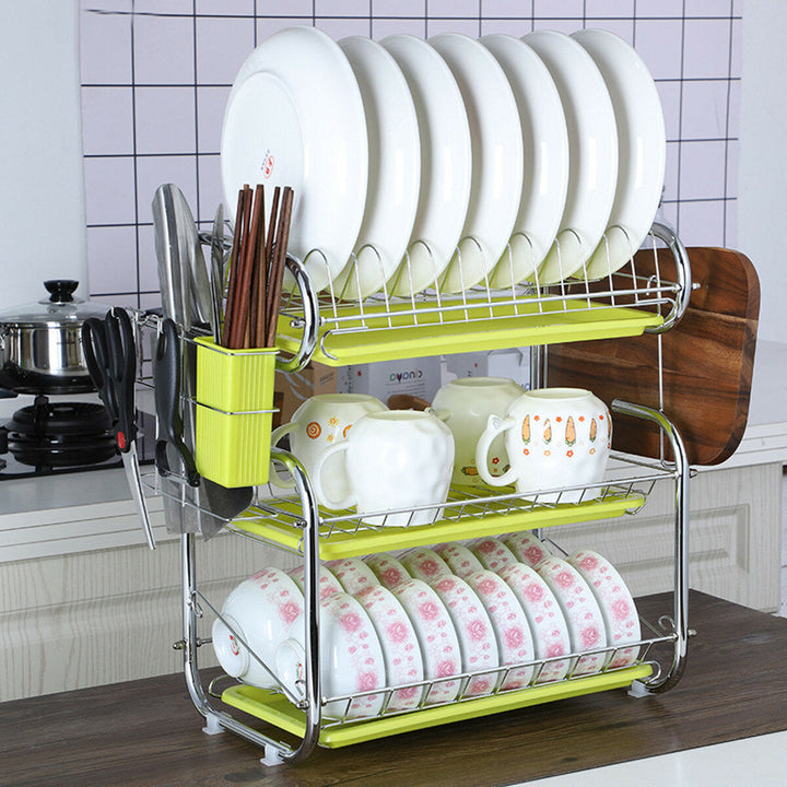 3 Tiers Kitchen Storage Dish Drainer Rack Cutlery Drying Holder Drainer Tray Image 4