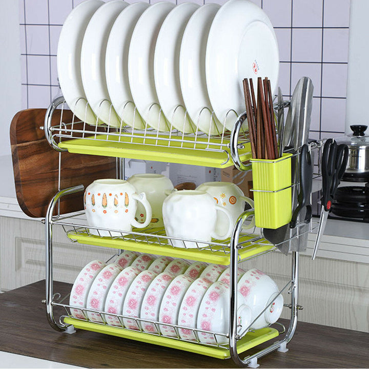 3 Tiers Kitchen Storage Dish Drainer Rack Cutlery Drying Holder Drainer Tray Image 5