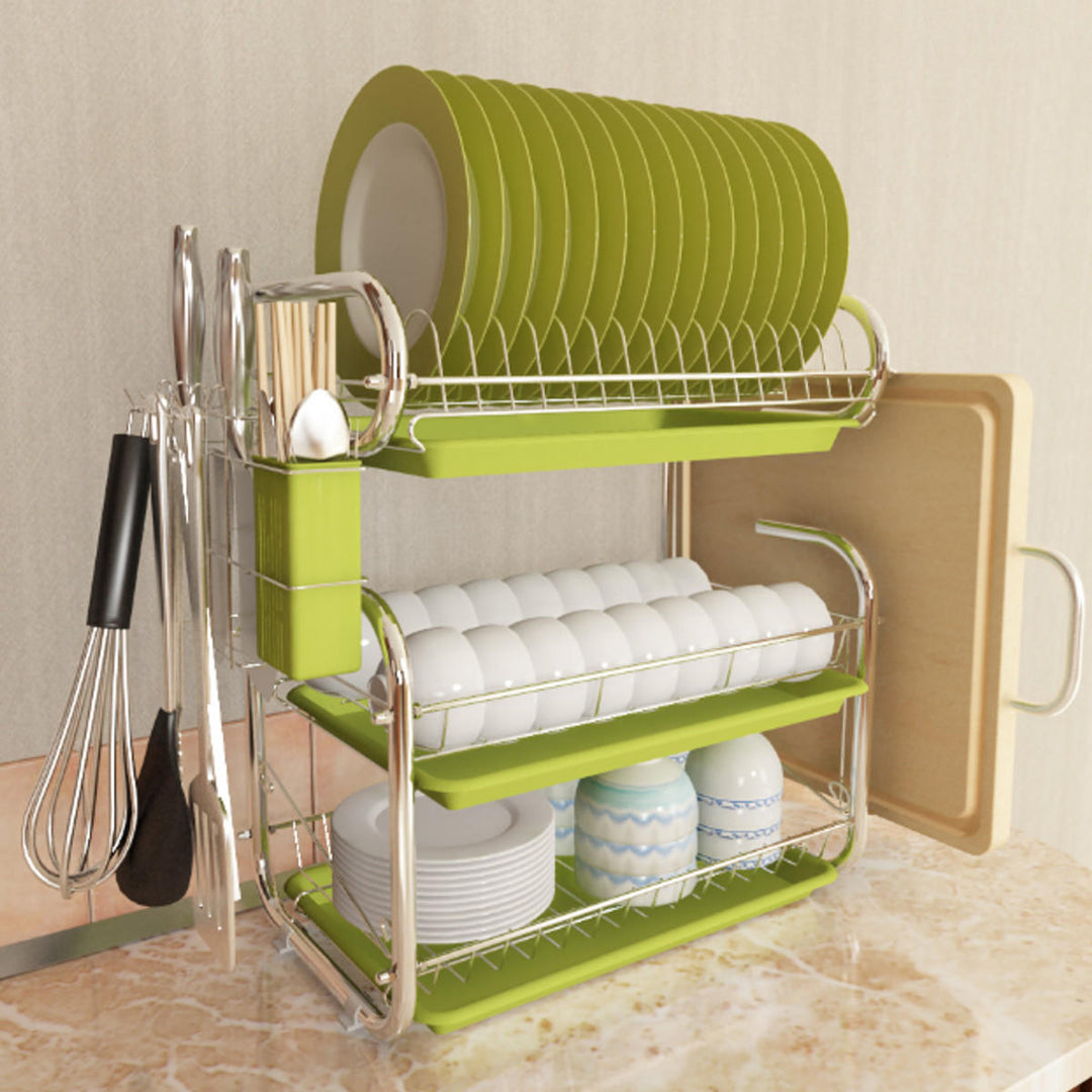 3 Tiers Kitchen Storage Dish Drainer Rack Cutlery Drying Holder Drainer Tray Image 6