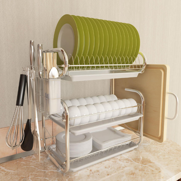 3 Tiers Kitchen Storage Dish Drainer Rack Cutlery Drying Holder Drainer Tray Image 7