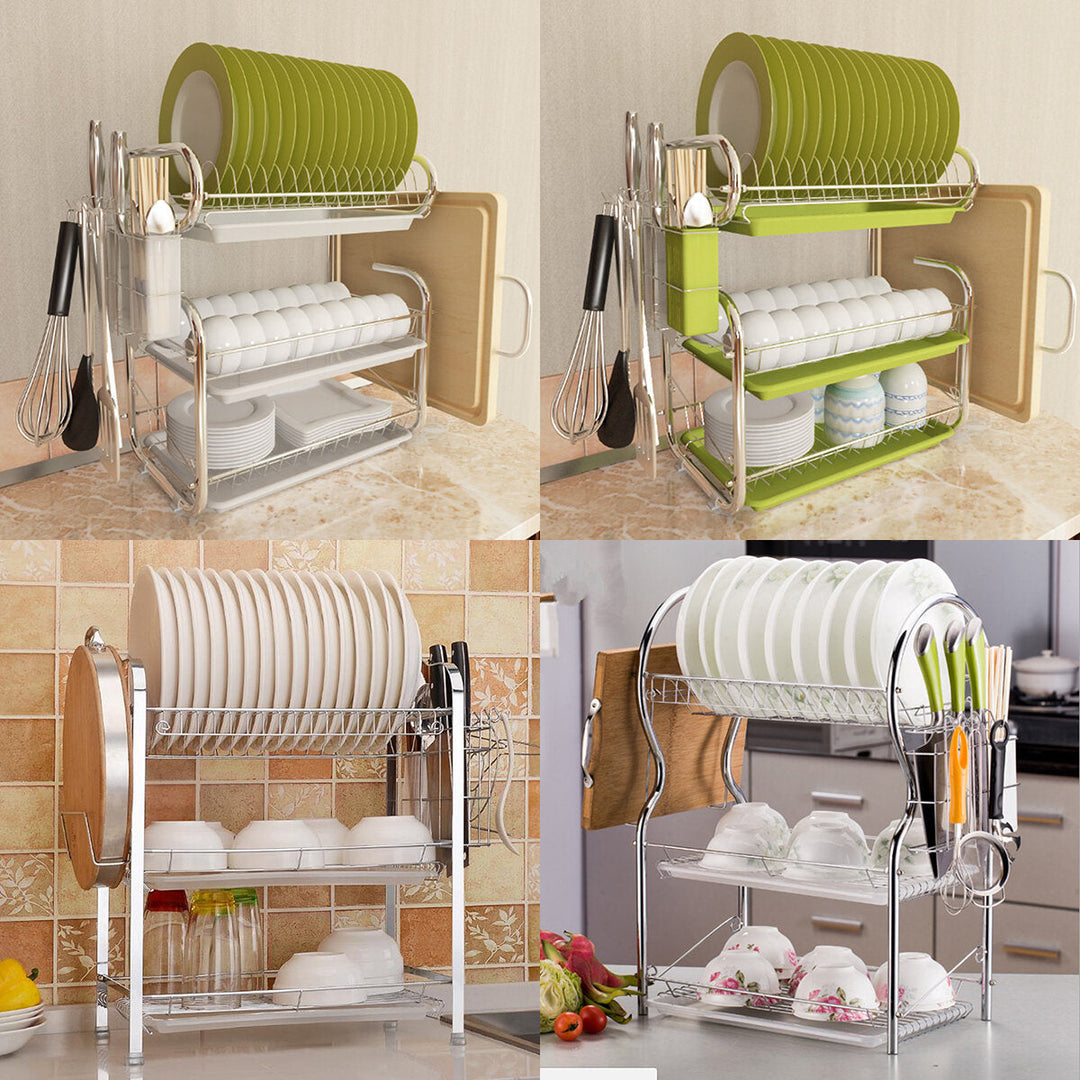 3 Tiers Kitchen Storage Dish Drainer Rack Cutlery Drying Holder Drainer Tray Image 8