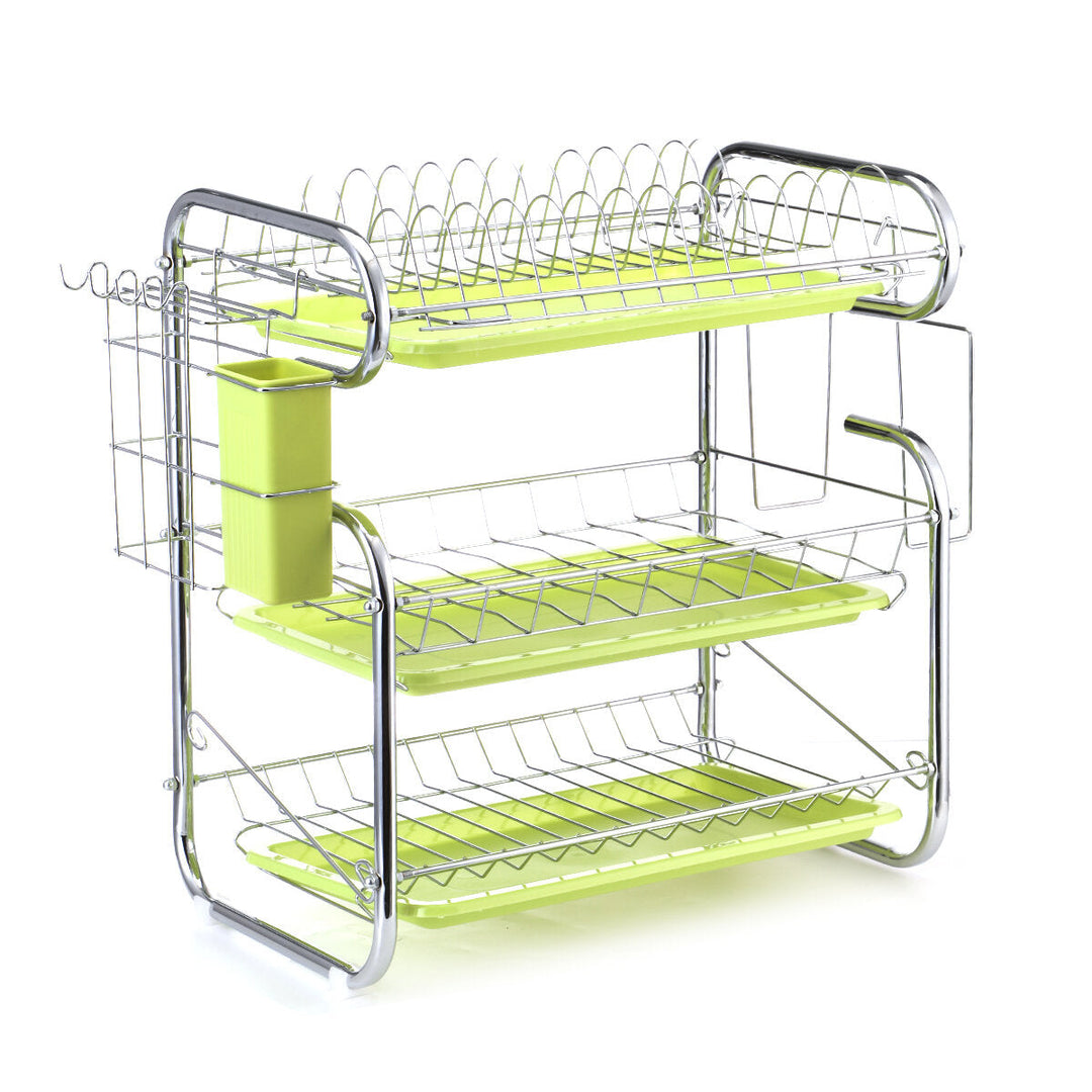 3 Tiers Kitchen Storage Dish Drainer Rack Cutlery Drying Holder Drainer Tray Image 9