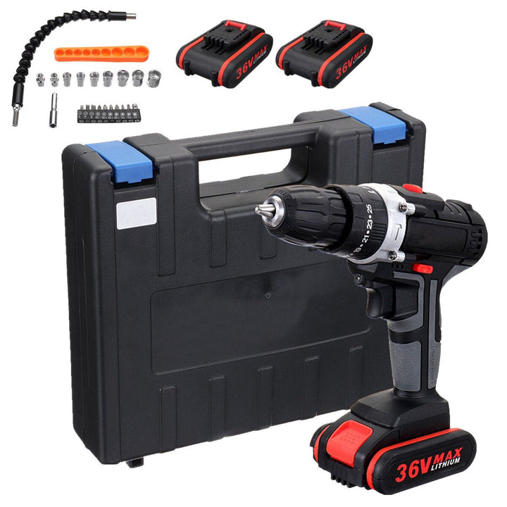 36V 2-Speed Electric Cordless Drill LED Screwdriver Hammer Impact With 2pcs Battery Image 1