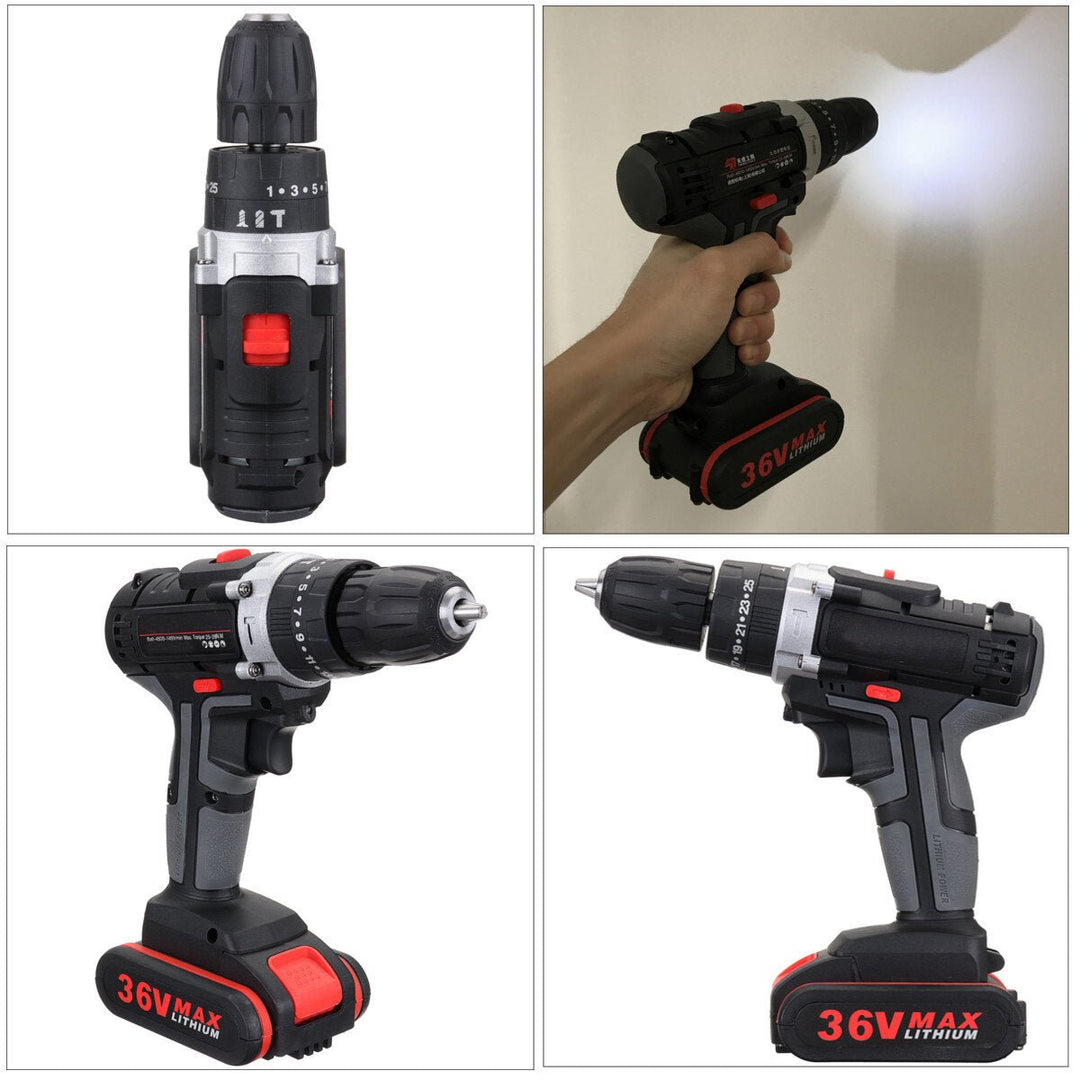 36V 2-Speed Electric Cordless Drill LED Screwdriver Hammer Impact With 2pcs Battery Image 5