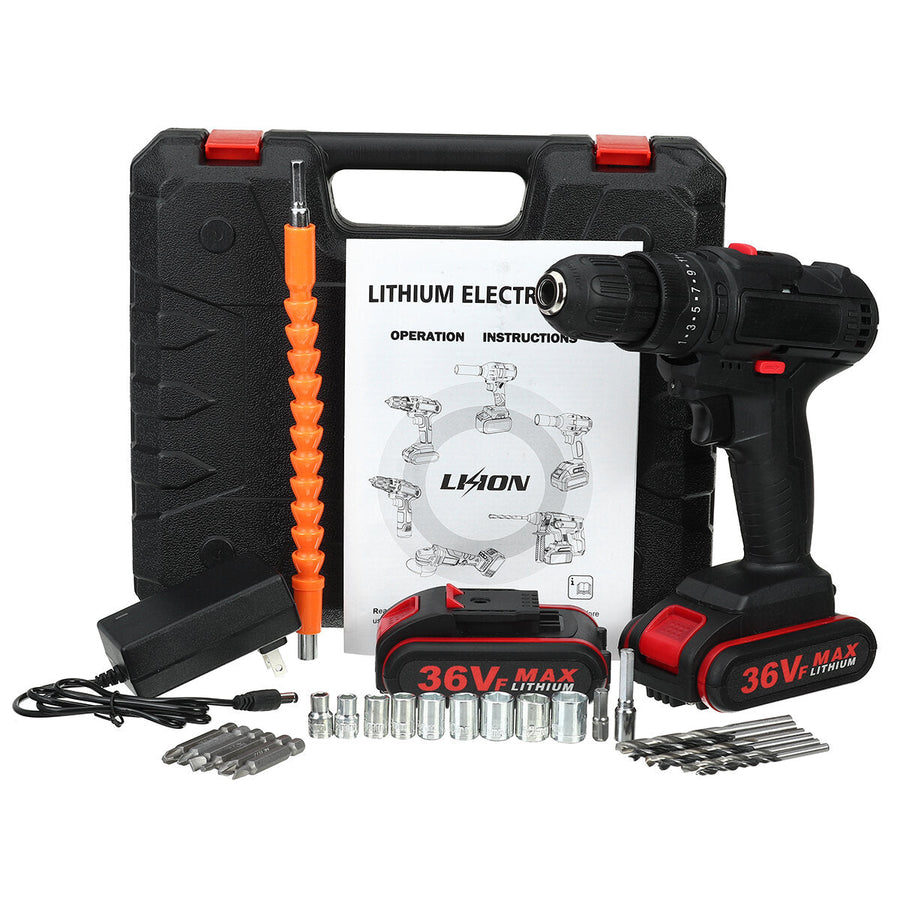 36V Cordless Electric Impact Hammer LED Light Drill Screwdriver With 2 Battery Household Power Tools Image 1