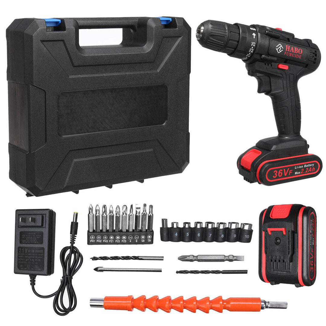 36V Electric Cordless Drill Screwdriver Dual Speed 25 Torque LED with Li-ion Battery Image 12