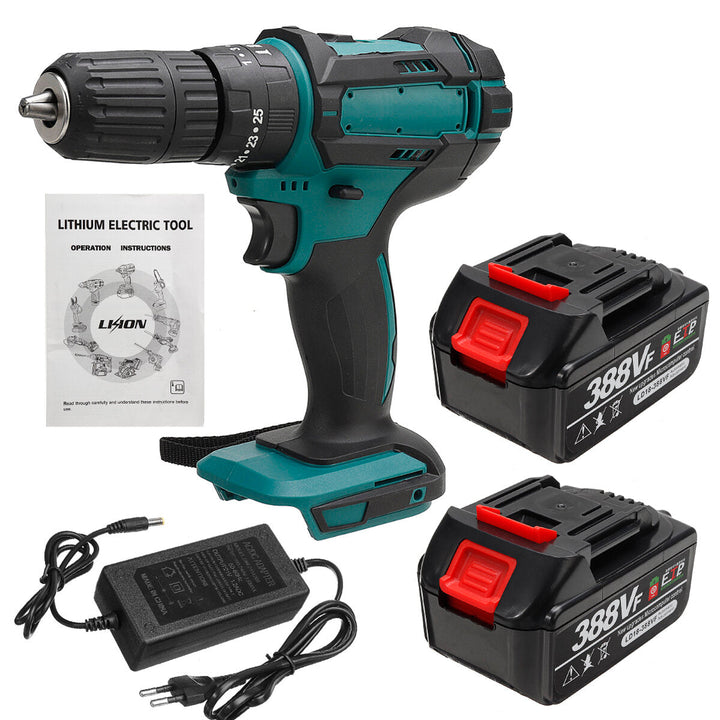 388VF 1500W Electric Cordless Impact Drill LED Working Light Rechargeable Woodworking Maintenance Tool W, 1pc,2pcs Image 1