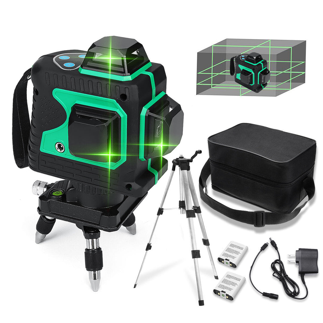 3D Green Auto Laser Level 12 Lines 360 Horizontal and Vertical Cross Build Tool Measuring Tools with 2 Batteries Image 1