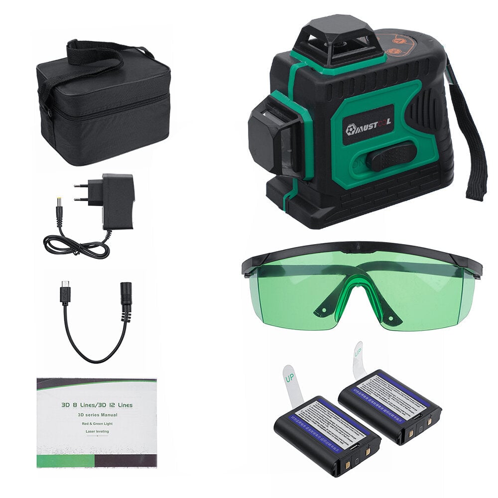 3D Green Auto Laser Level 12 Lines 360 Horizontal and Vertical Cross Build Tool Measuring Tools with 2 Batteries Image 1