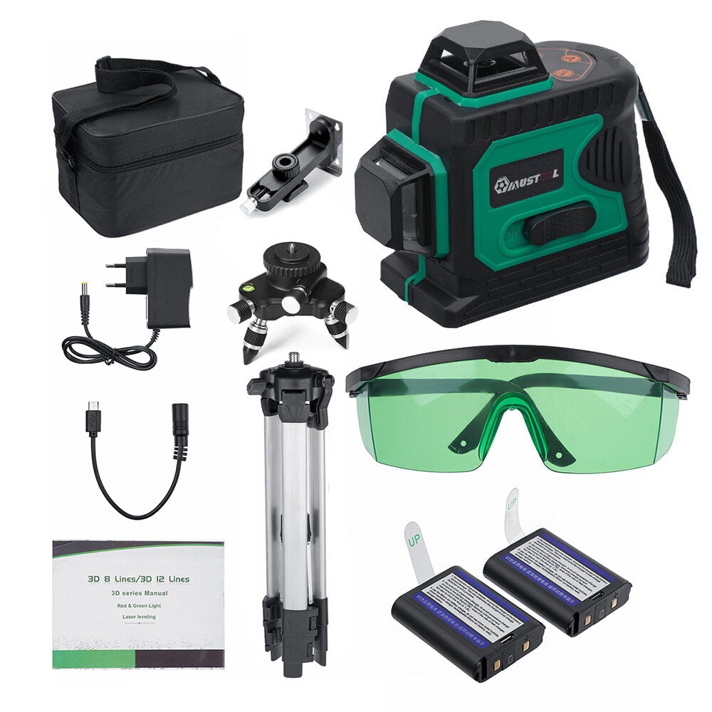 3D Green Auto Laser Level 12 Lines 360 Horizontal and Vertical Cross Build Tool Measuring Tools with 2 Batteries Image 1