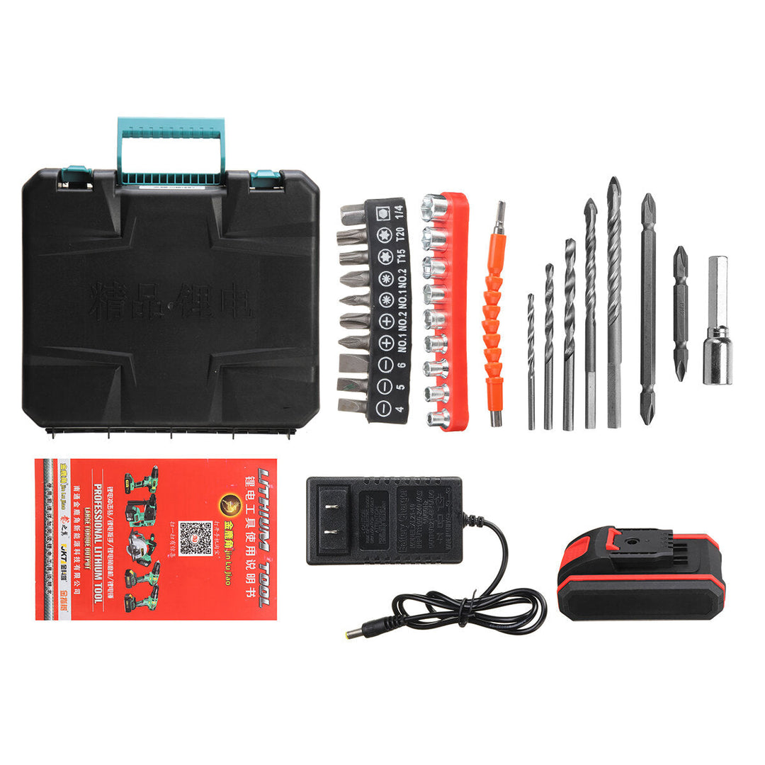 32pcs 36VF Cordless Brushless Electric Impact Drill Rechargeable Drill Screwdriver Power Tool W, 1,2pcs Battery Image 2