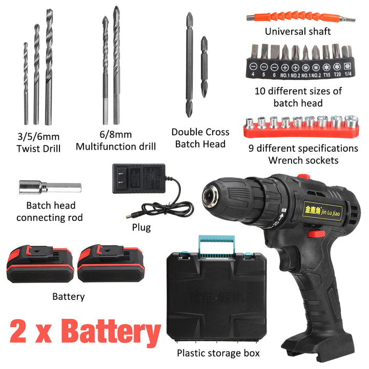 32pcs 36VF Cordless Brushless Electric Impact Drill Rechargeable Drill Screwdriver Power Tool W, 1,2pcs Battery Image 12