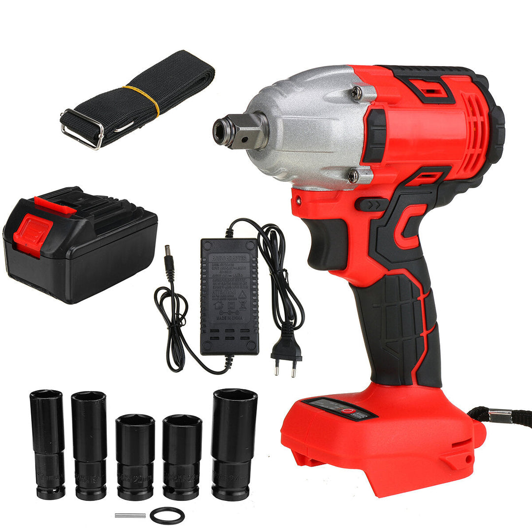 330NM 3000RPM Electric Cordless Brushless Impact Wrench W, 1 or 2pcs Battery and 5pcs Sockets Image 3