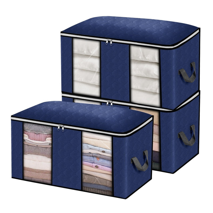 3PCS Clothes Storage Bag Non-woven Fabric Two-window Foldable Storage Bag Image 1