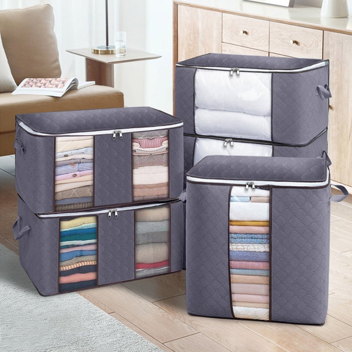 3PCS Clothes Storage Bag Non-woven Fabric Two-window Foldable Storage Bag Image 3