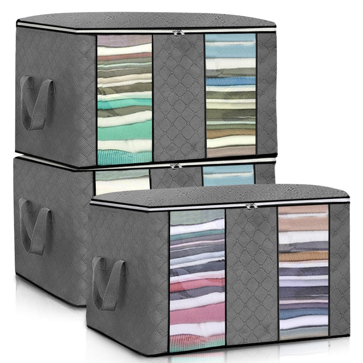 3PCS Clothes Storage Bag Non-woven Fabric Two-window Foldable Storage Bag Image 5